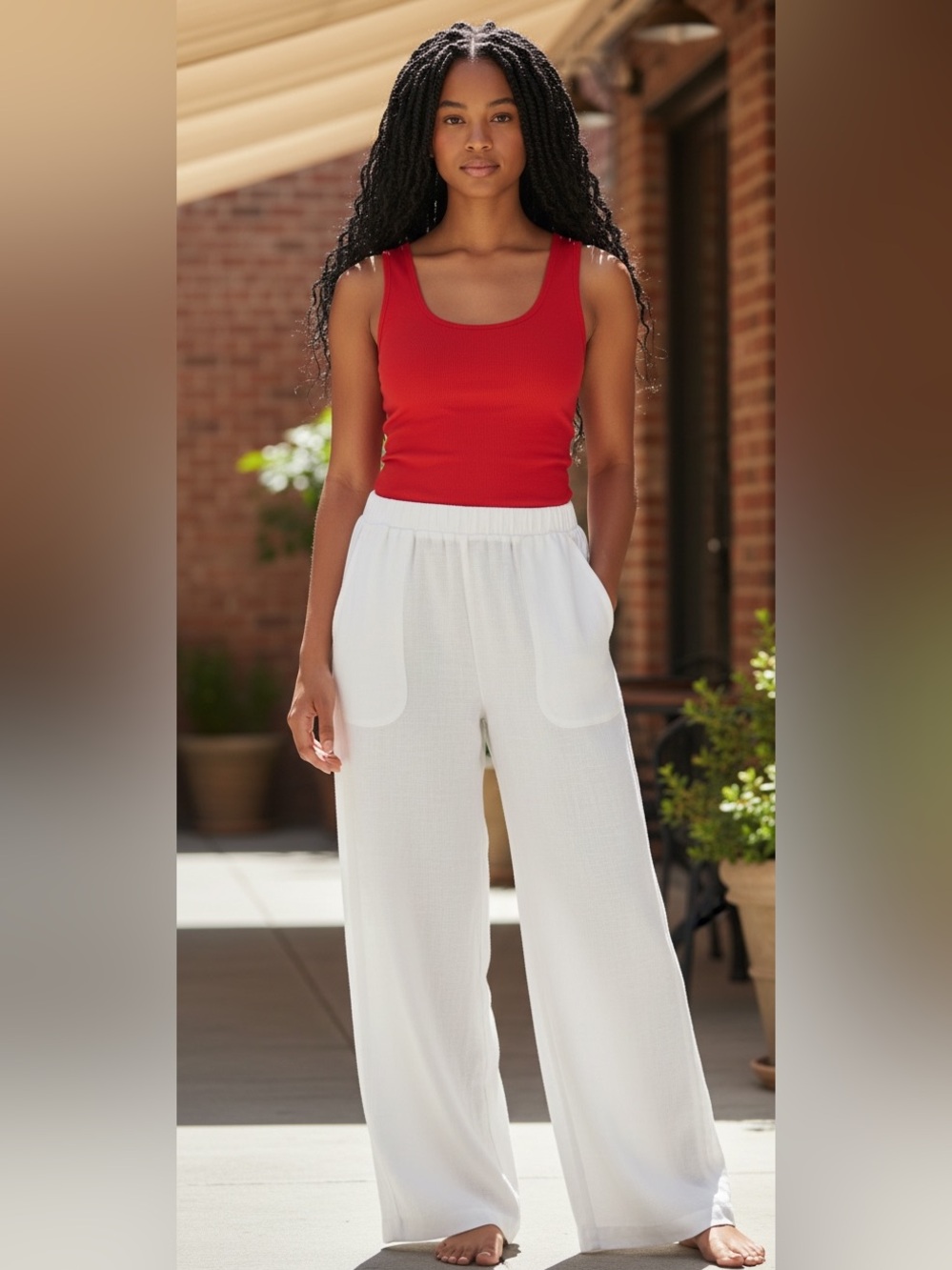 Wide-Leg Linen Pants NWT | Co Co White Breezy Style  Medium
